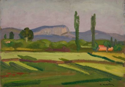 Kalambaka Landscape, Afternoon — Oil painting, Fiberboard, 33.00×46.00cm — Theodoros Markellos